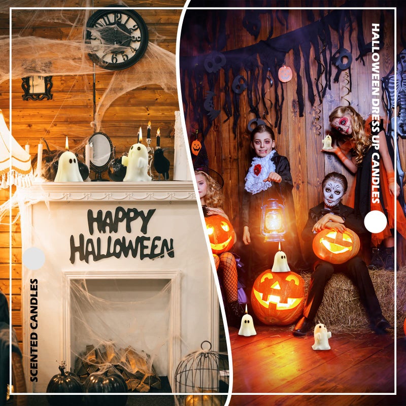 Minatee 4 Pieces Large Halloween Ghost Candles Cute Spooky Fall Decor Burning White Scented Wax Candles Gifts for Boo Basket Stuffers Halloween Room Table Indoor Decorations  2 Style - Image 5